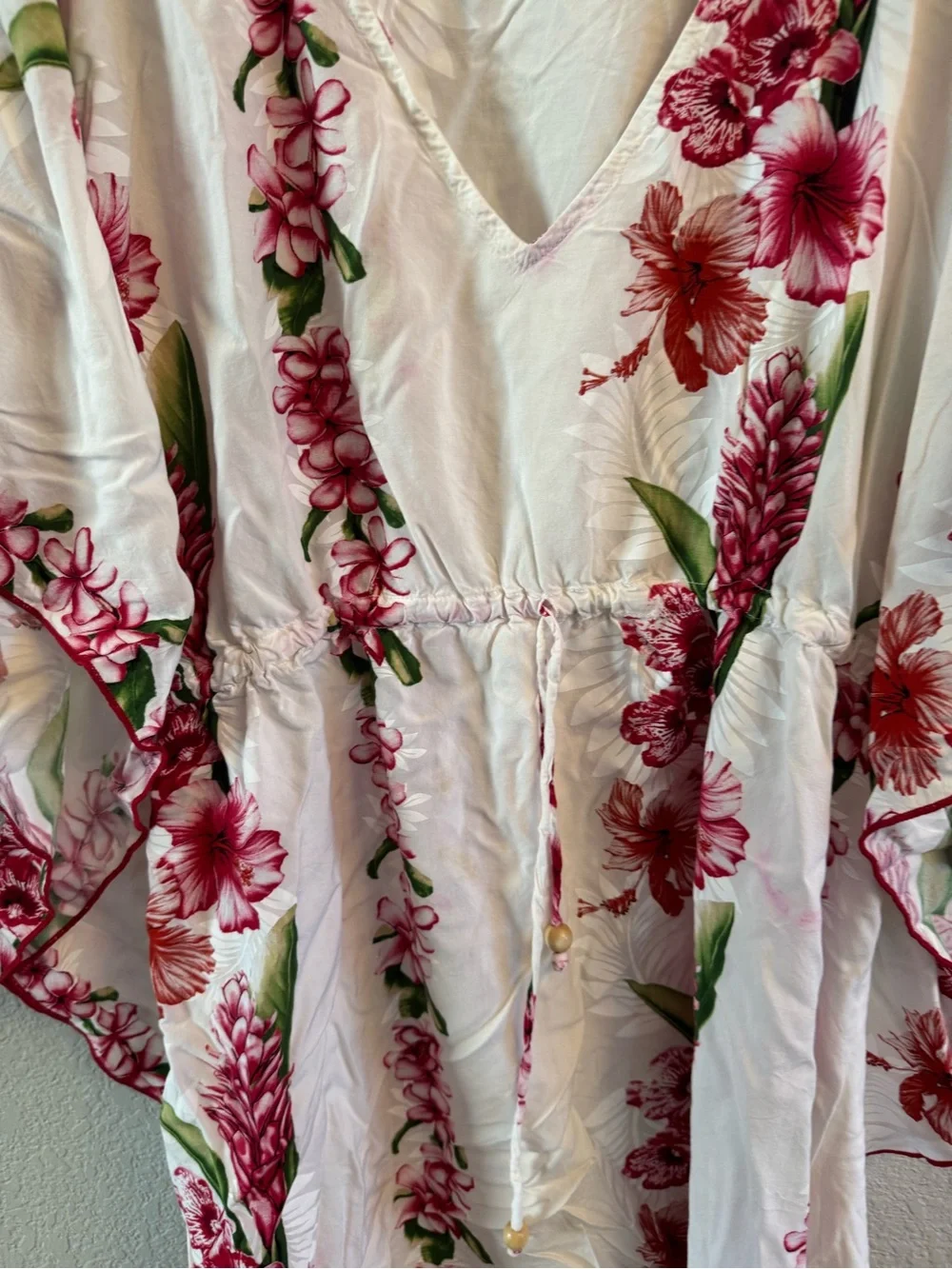Favant Hawaii Floral Kaftan Top Drawstring Waist One Size Resort Wear